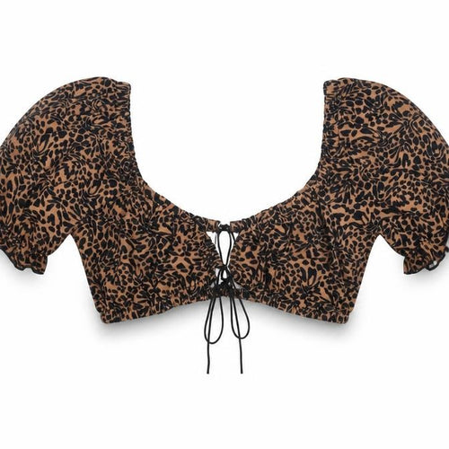 ASOS Womens Brown Animal Print Polyester Cropped Blouse Size 6 Scoop Neck - Leopard Print