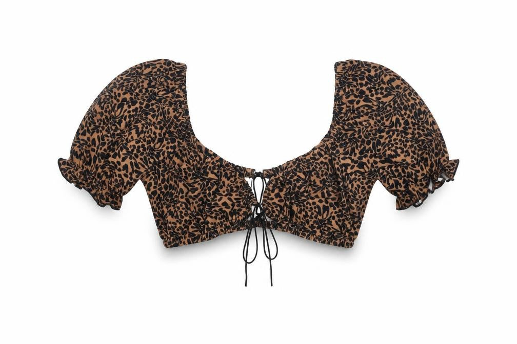 ASOS Womens Brown Animal Print Polyester Cropped Blouse Size 6 Scoop Neck - Leopard Print