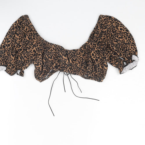 ASOS Womens Brown Animal Print Polyester Cropped Blouse Size 6 Scoop Neck - Leopard Print