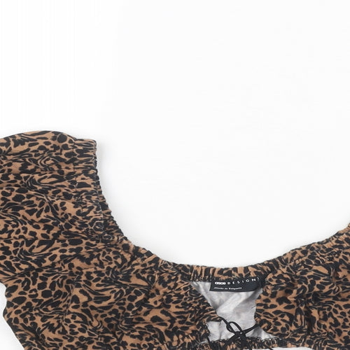 ASOS Womens Brown Animal Print Polyester Cropped Blouse Size 6 Scoop Neck - Leopard Print