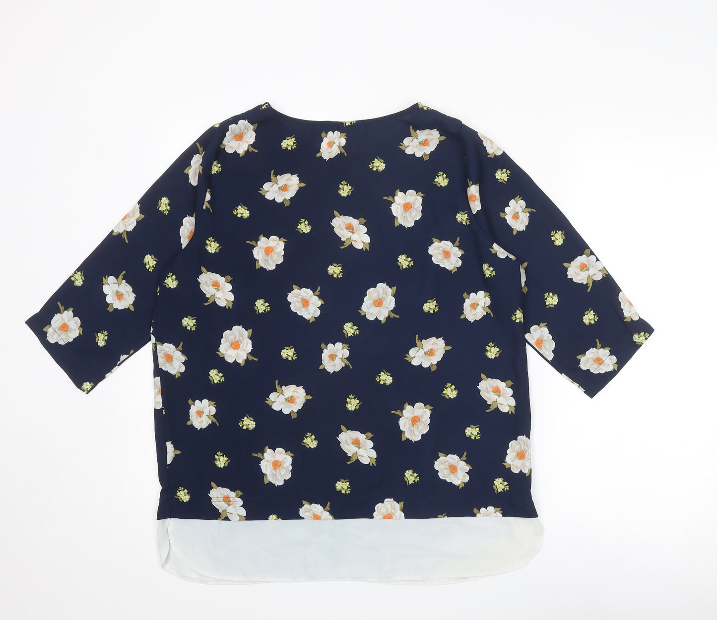 Blue Chameleon Womens Blue Floral Polyester Basic Blouse Size 14 Round Neck