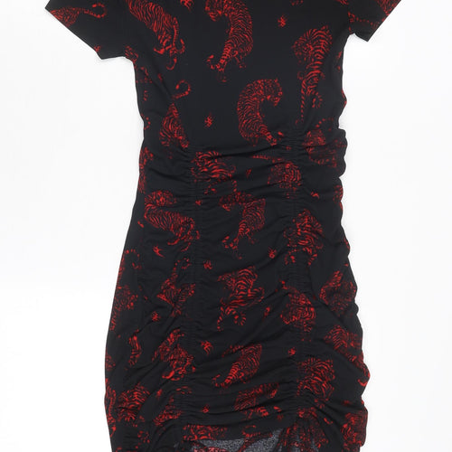 Divided by H&M Womens Black Geometric Polyester Bodycon Size S Round Neck Pullover - Tiger Pattern