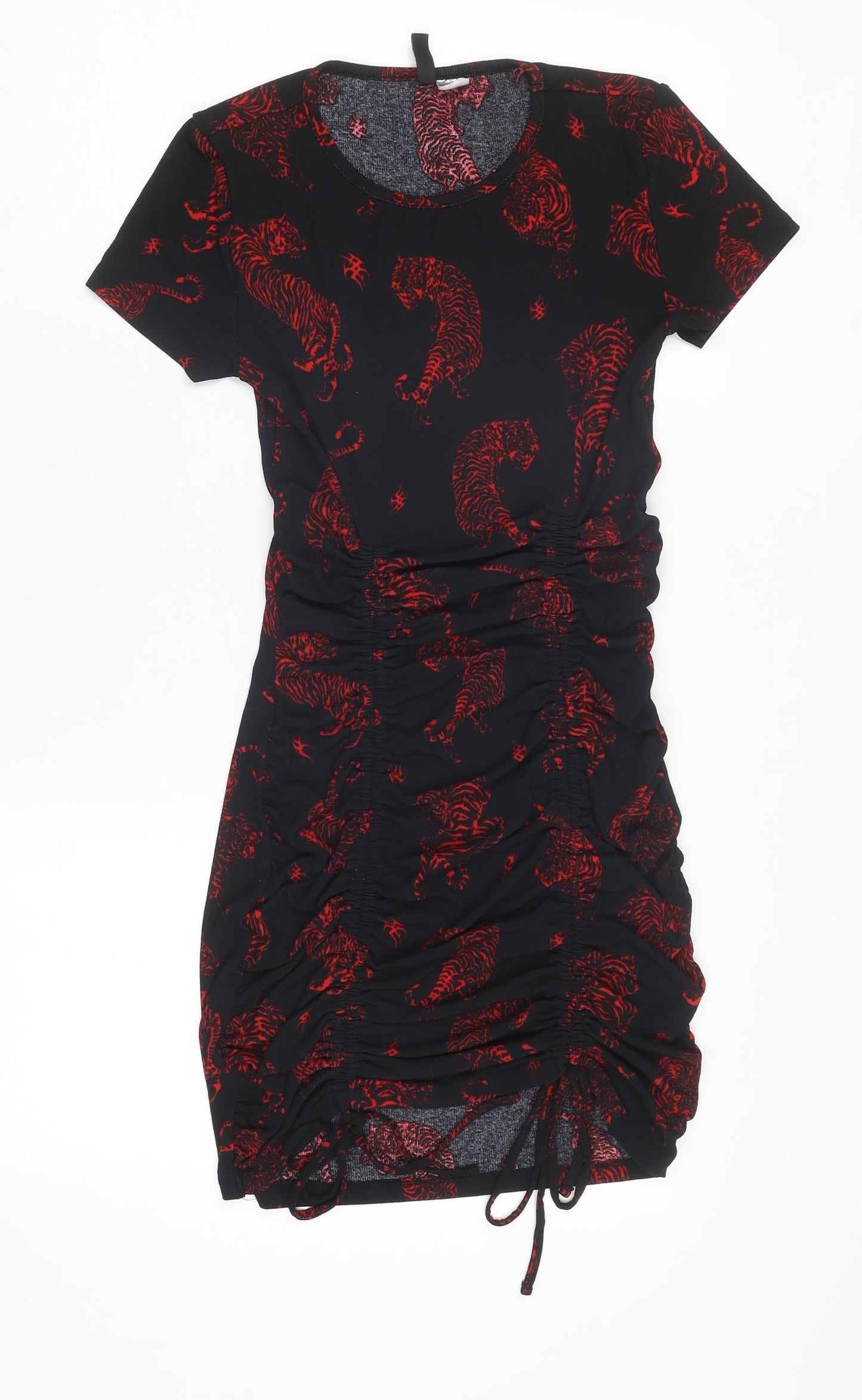 Divided by H&M Womens Black Geometric Polyester Bodycon Size S Round Neck Pullover - Tiger Pattern