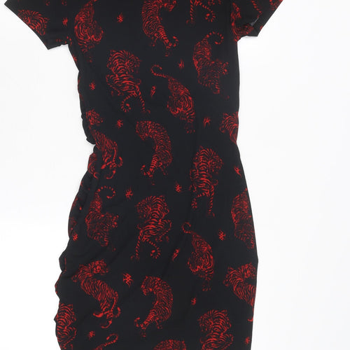 Divided by H&M Womens Black Geometric Polyester Bodycon Size S Round Neck Pullover - Tiger Pattern