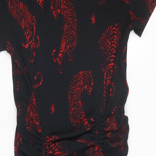 Divided by H&M Womens Black Geometric Polyester Bodycon Size S Round Neck Pullover - Tiger Pattern