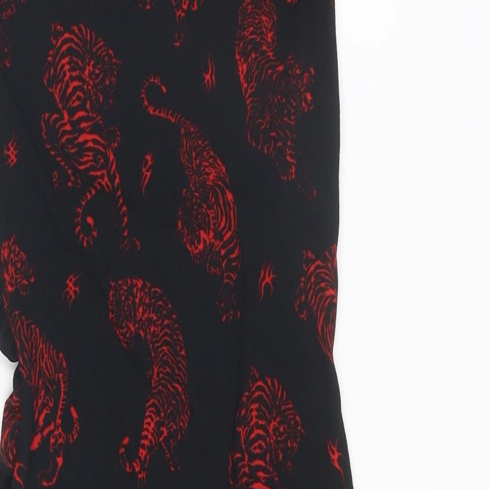 Divided by H&M Womens Black Geometric Polyester Bodycon Size S Round Neck Pullover - Tiger Pattern