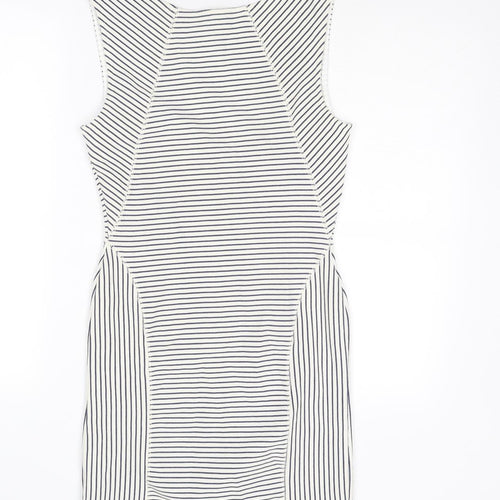 Mango Womens White Striped Cotton Shift Size S Round Neck Zip