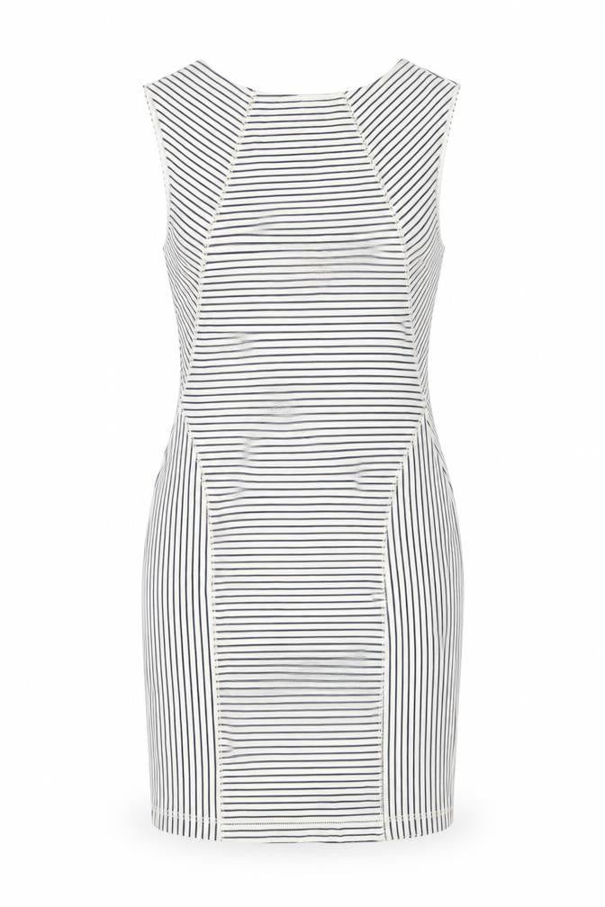 Mango Womens White Striped Cotton Shift Size S Round Neck Zip