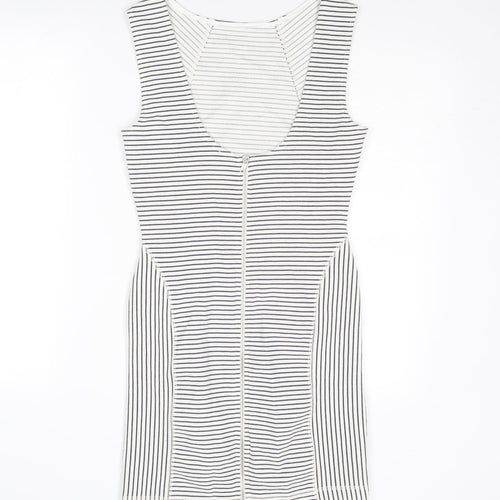 Mango Womens White Striped Cotton Shift Size S Round Neck Zip