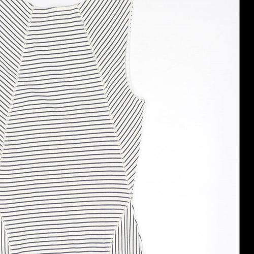 Mango Womens White Striped Cotton Shift Size S Round Neck Zip
