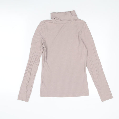 New Look Womens Purple Polyester Basic T-Shirt Size 10 Roll Neck