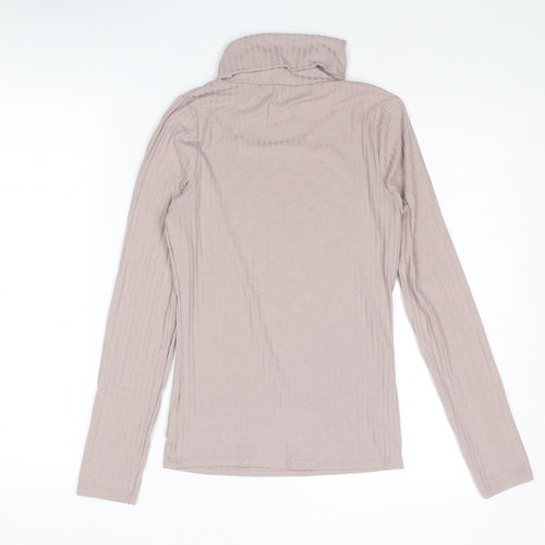 New Look Womens Purple Polyester Basic T-Shirt Size 10 Roll Neck