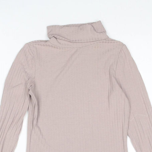 New Look Womens Purple Polyester Basic T-Shirt Size 10 Roll Neck