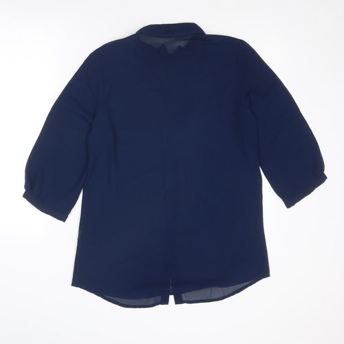 Boohoo Womens Blue Polyester Basic Button-Up Size 12 Collared
