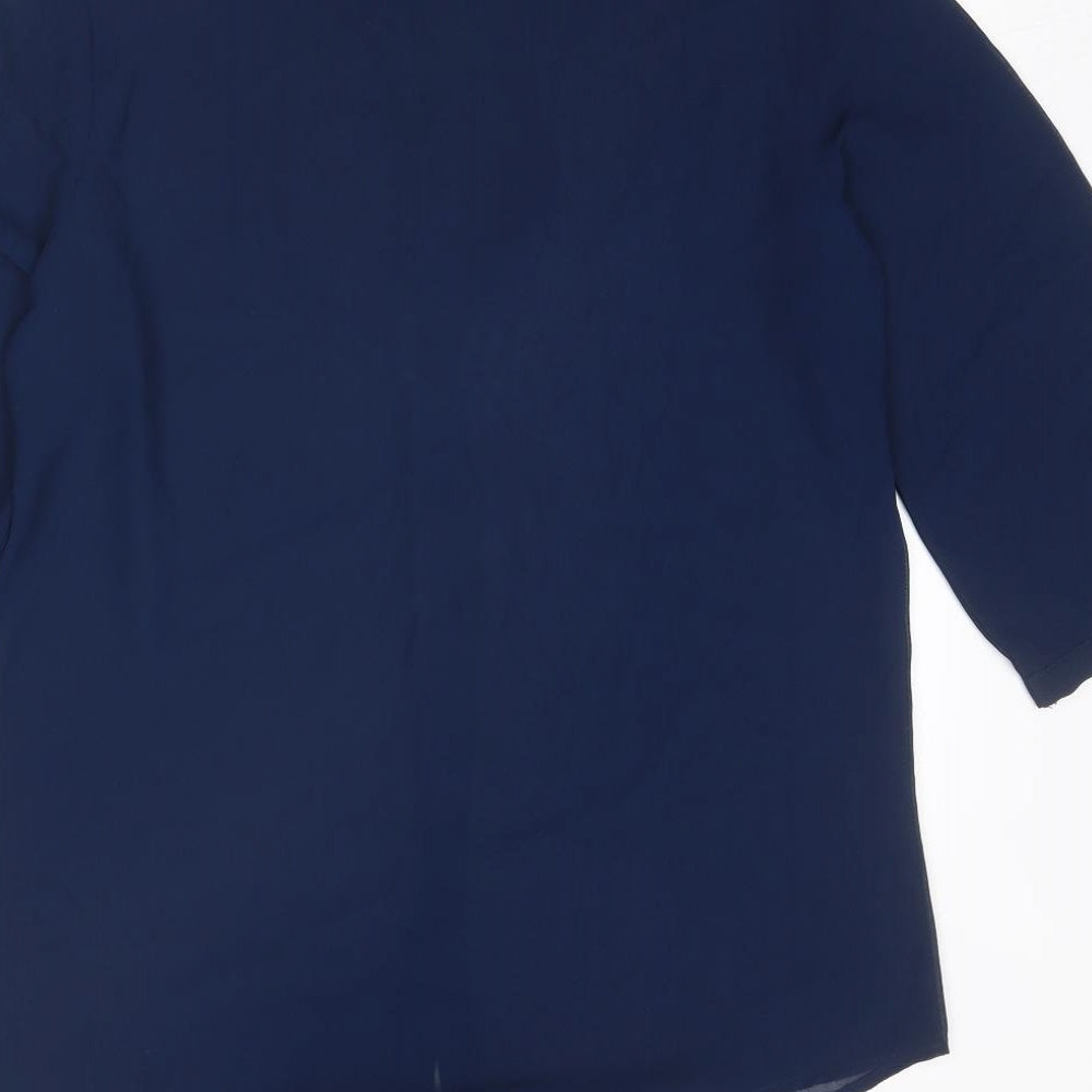 Boohoo Womens Blue Polyester Basic Button-Up Size 12 Collared