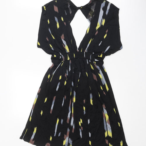 Miss Selfridge Womens Black Geometric Polyester Fit & Flare Size 10 V-Neck Pullover