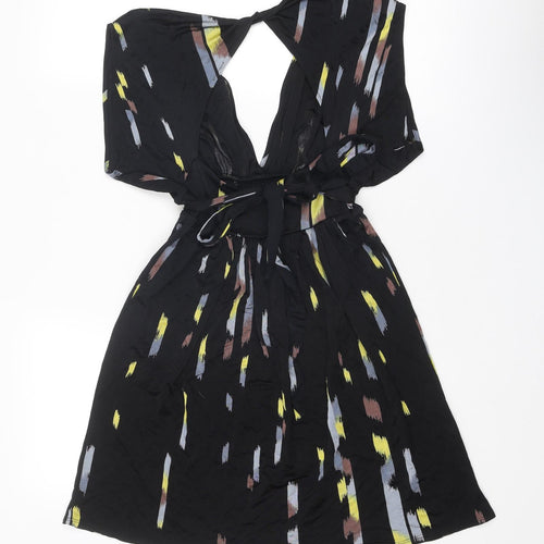 Miss Selfridge Womens Black Geometric Polyester Fit & Flare Size 10 V-Neck Pullover
