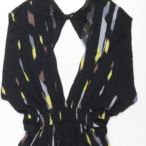 Miss Selfridge Womens Black Geometric Polyester Fit & Flare Size 10 V-Neck Pullover