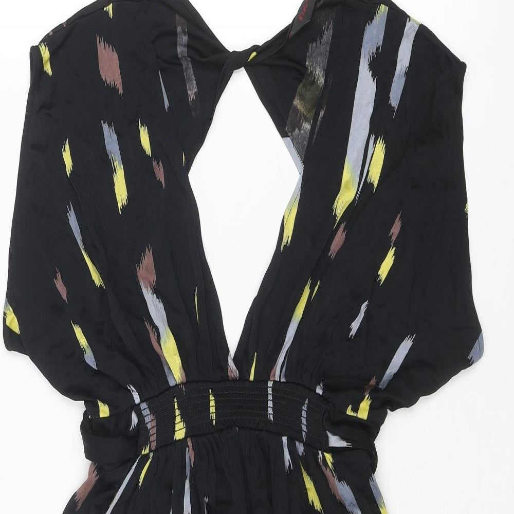 Miss Selfridge Womens Black Geometric Polyester Fit & Flare Size 10 V-Neck Pullover