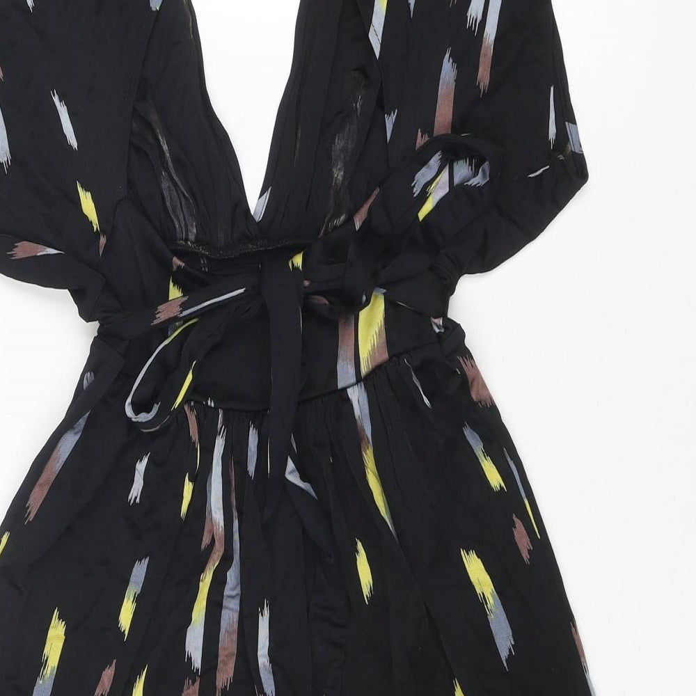 Miss Selfridge Womens Black Geometric Polyester Fit & Flare Size 10 V-Neck Pullover