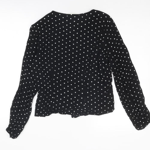 H&M Womens Black Polka Dot Viscose Basic Blouse Size 12 V-Neck