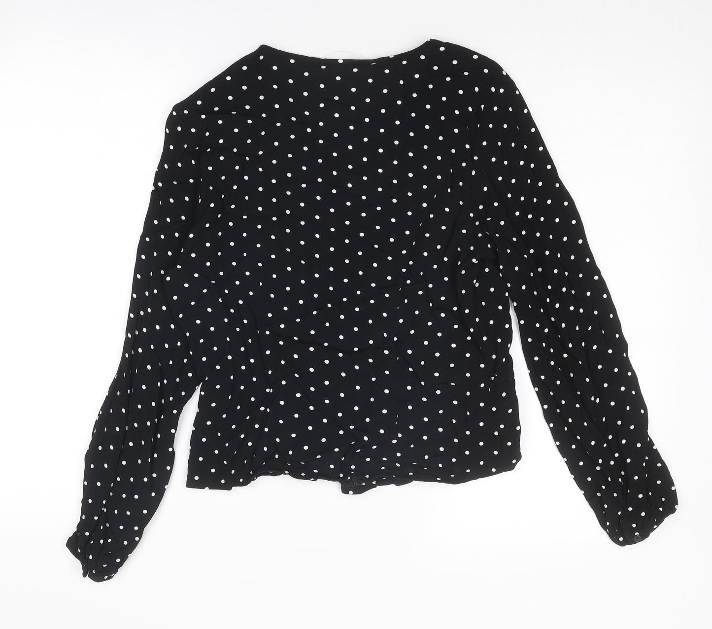 H&M Womens Black Polka Dot Viscose Basic Blouse Size 12 V-Neck