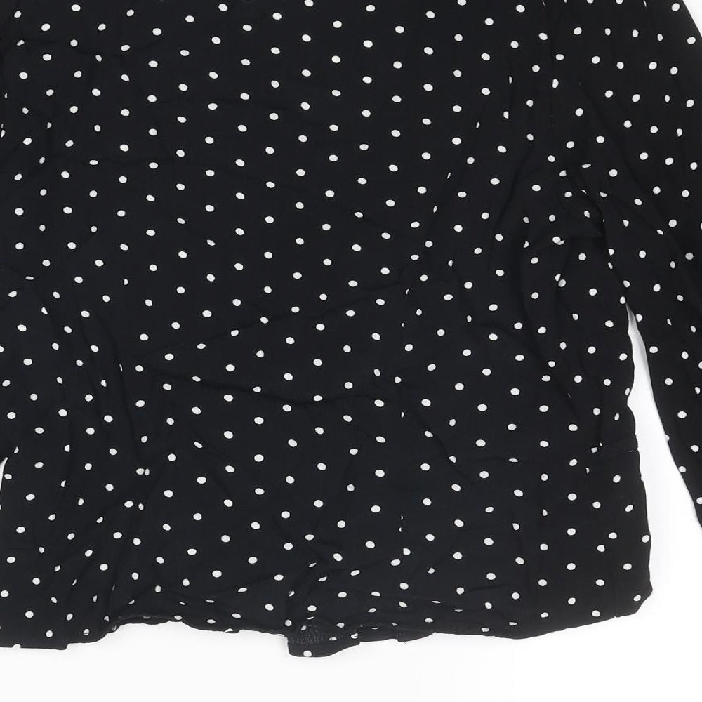 H&M Womens Black Polka Dot Viscose Basic Blouse Size 12 V-Neck