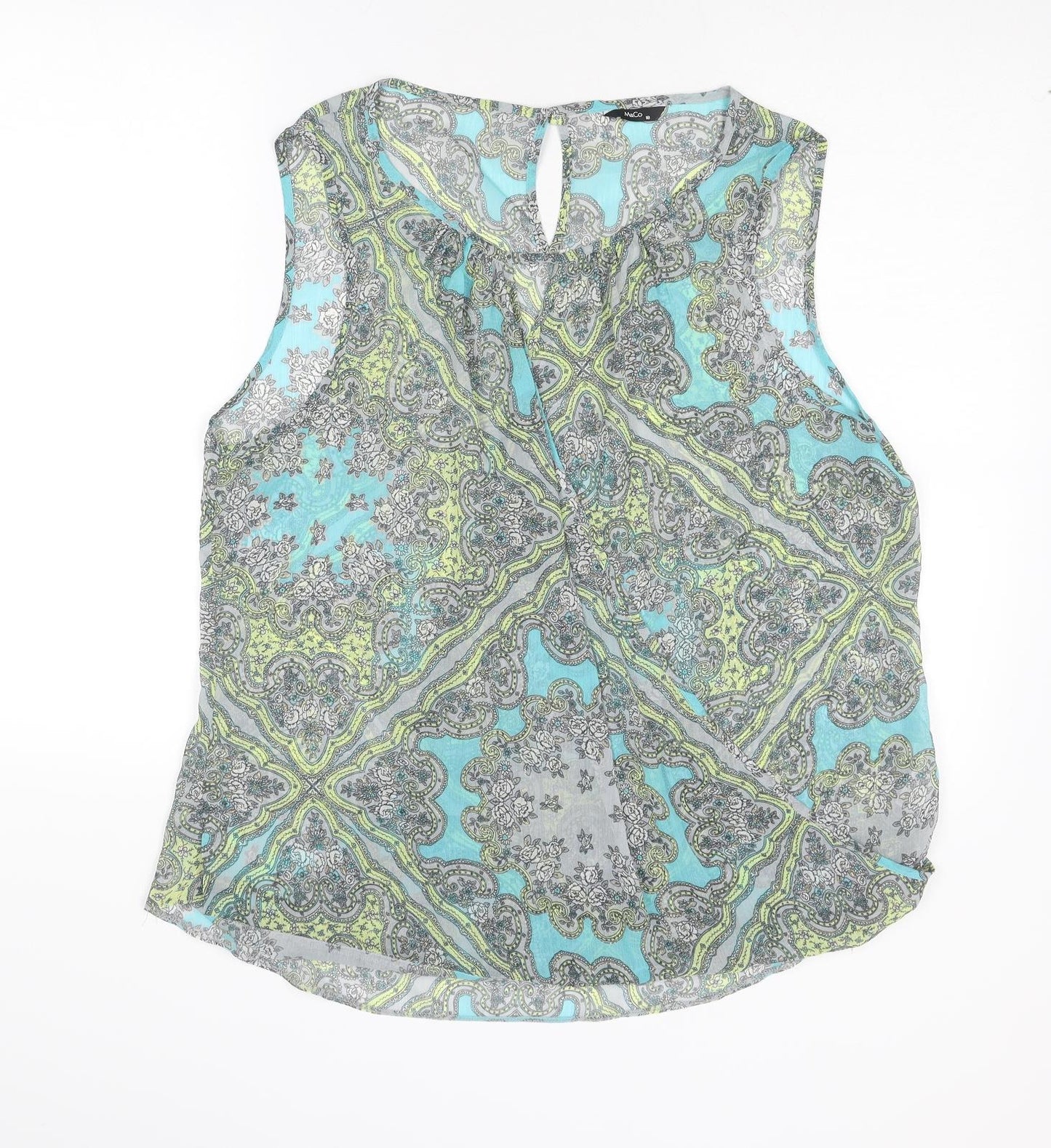 M&Co Womens Multicoloured Geometric Polyester Basic Tank Size 18 Round Neck