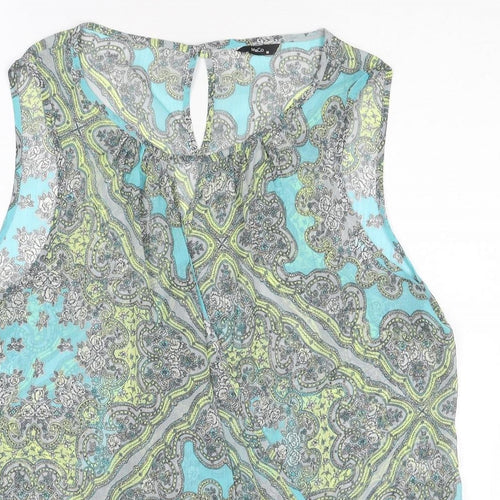 M&Co Womens Multicoloured Geometric Polyester Basic Tank Size 18 Round Neck