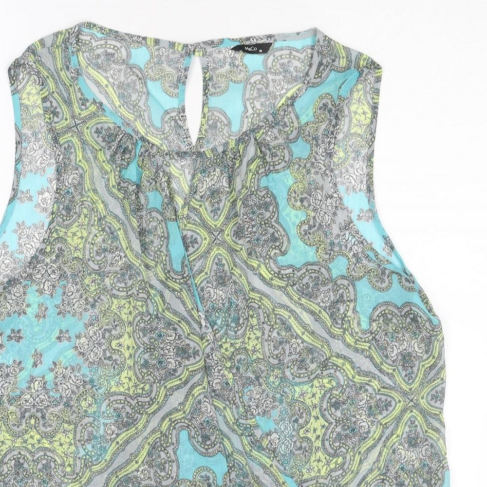 M&Co Womens Multicoloured Geometric Polyester Basic Tank Size 18 Round Neck