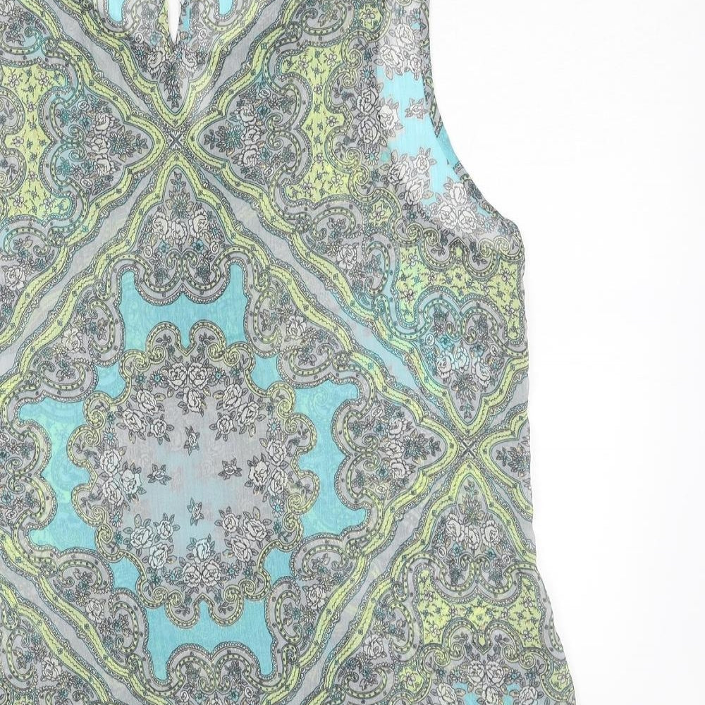 M&Co Womens Multicoloured Geometric Polyester Basic Tank Size 18 Round Neck