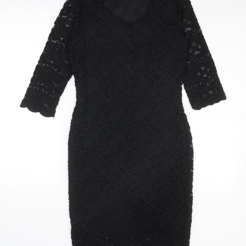 Izabel London Womens Black Floral Polyester Shift Size 12 Scoop Neck Pullover