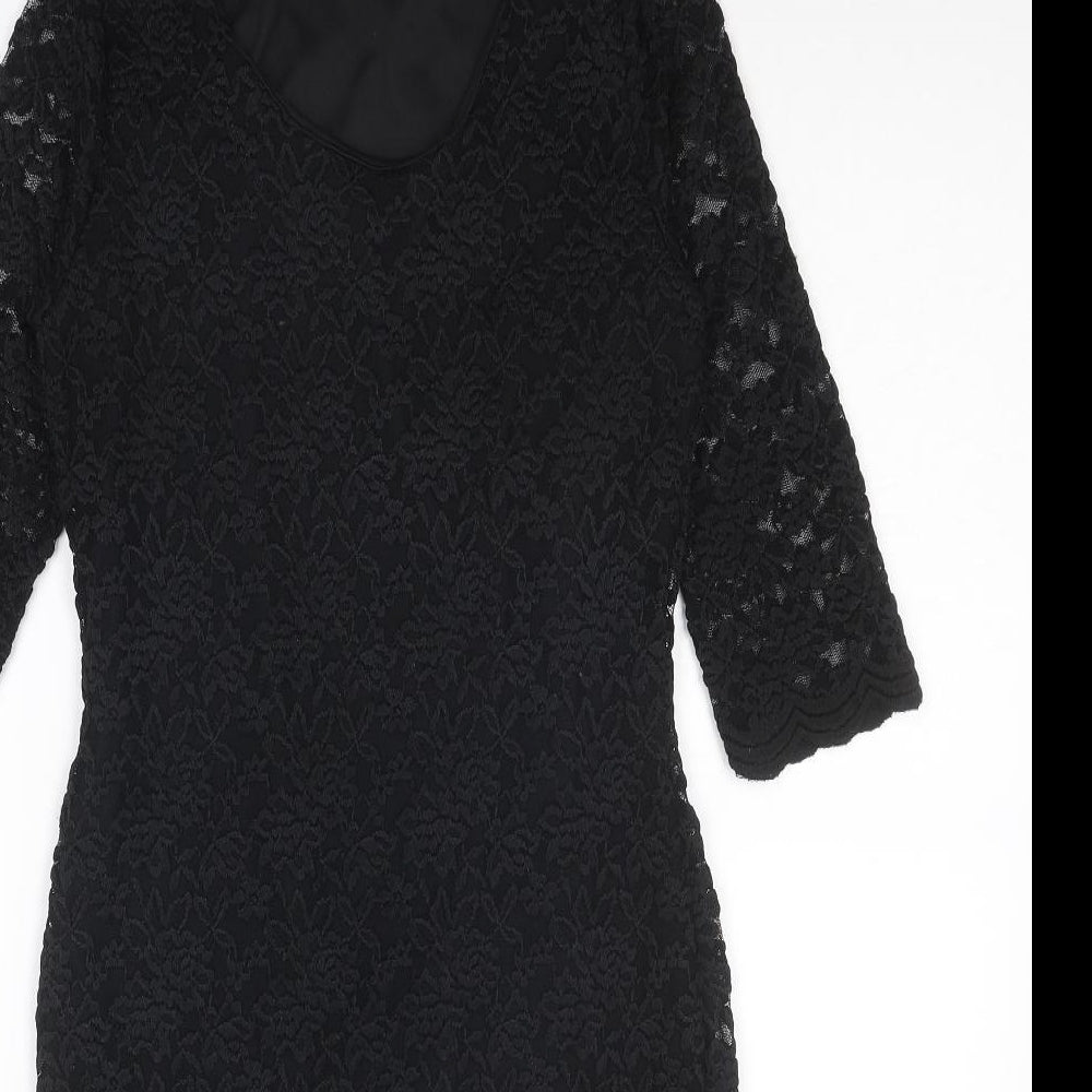 Izabel London Womens Black Floral Polyester Shift Size 12 Scoop Neck Pullover