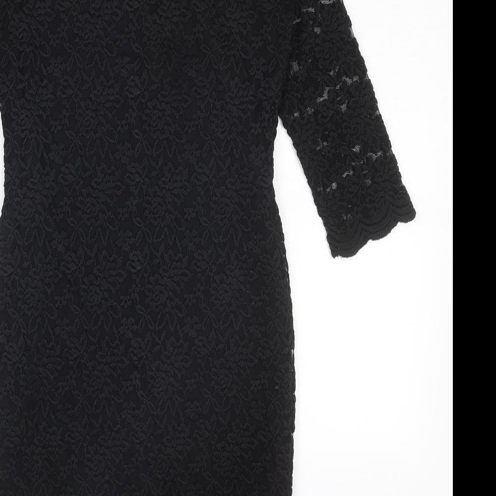 Izabel London Womens Black Floral Polyester Shift Size 12 Scoop Neck Pullover