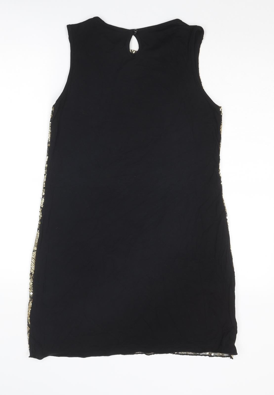 Krisp Womens Gold Geometric Polyester Shift Size 10 Round Neck Button