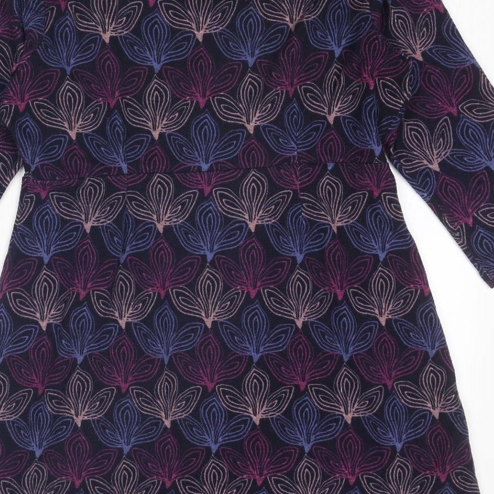 Lily & Me Womens Blue Geometric Polyester A-Line Size 12 Round Neck Pullover