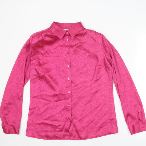 Classic Womens Pink Animal Print Polyester Basic Button-Up Size 10 Collared - Leopard Print