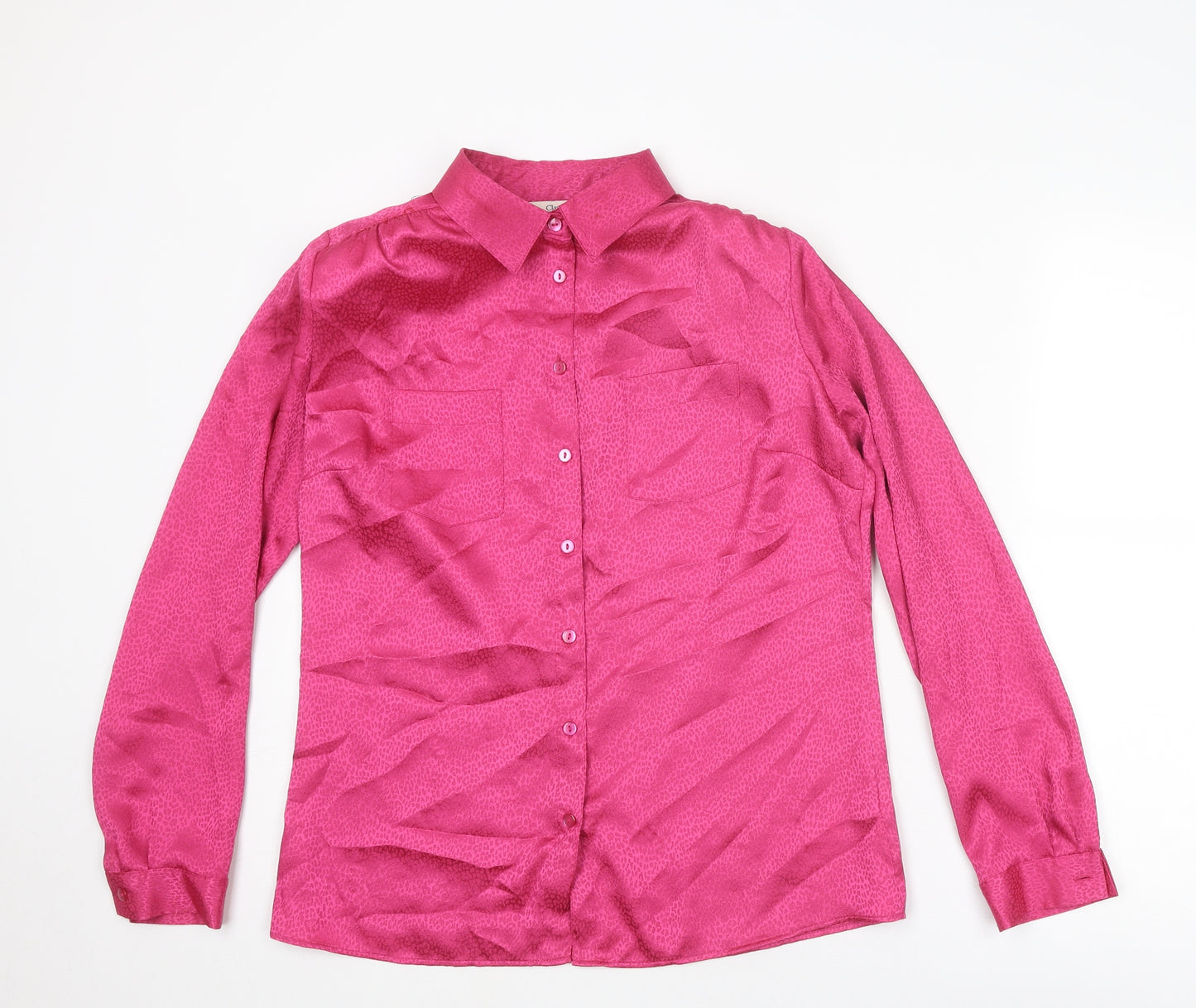 Classic Womens Pink Animal Print Polyester Basic Button-Up Size 10 Collared - Leopard Print