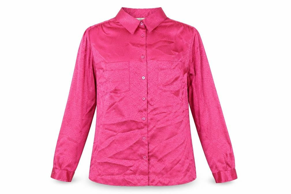 Classics Womens Pink Animal Print Polyester Basic Button-Up Size 10 Collared - Leopard Print