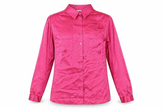 Front view of Classics women’s pink animal print polyester basic button-up, size UK 10, collared - leopard print