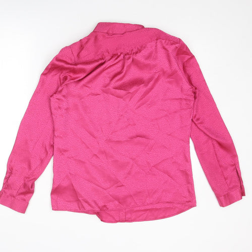 Classic Womens Pink Animal Print Polyester Basic Button-Up Size 10 Collared - Leopard Print
