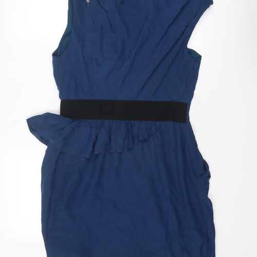 Whistles Womens Blue Silk A-Line Size 14 V-Neck Zip