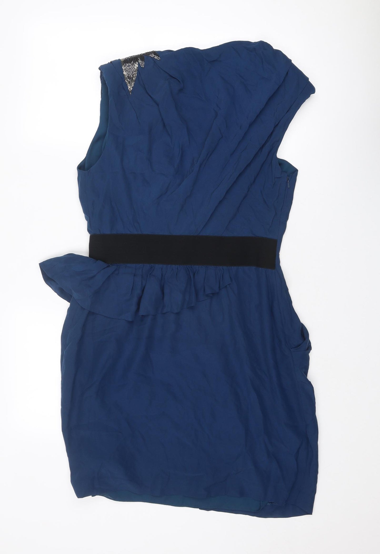 Whistles Womens Blue Silk A-Line Size 14 V-Neck Zip