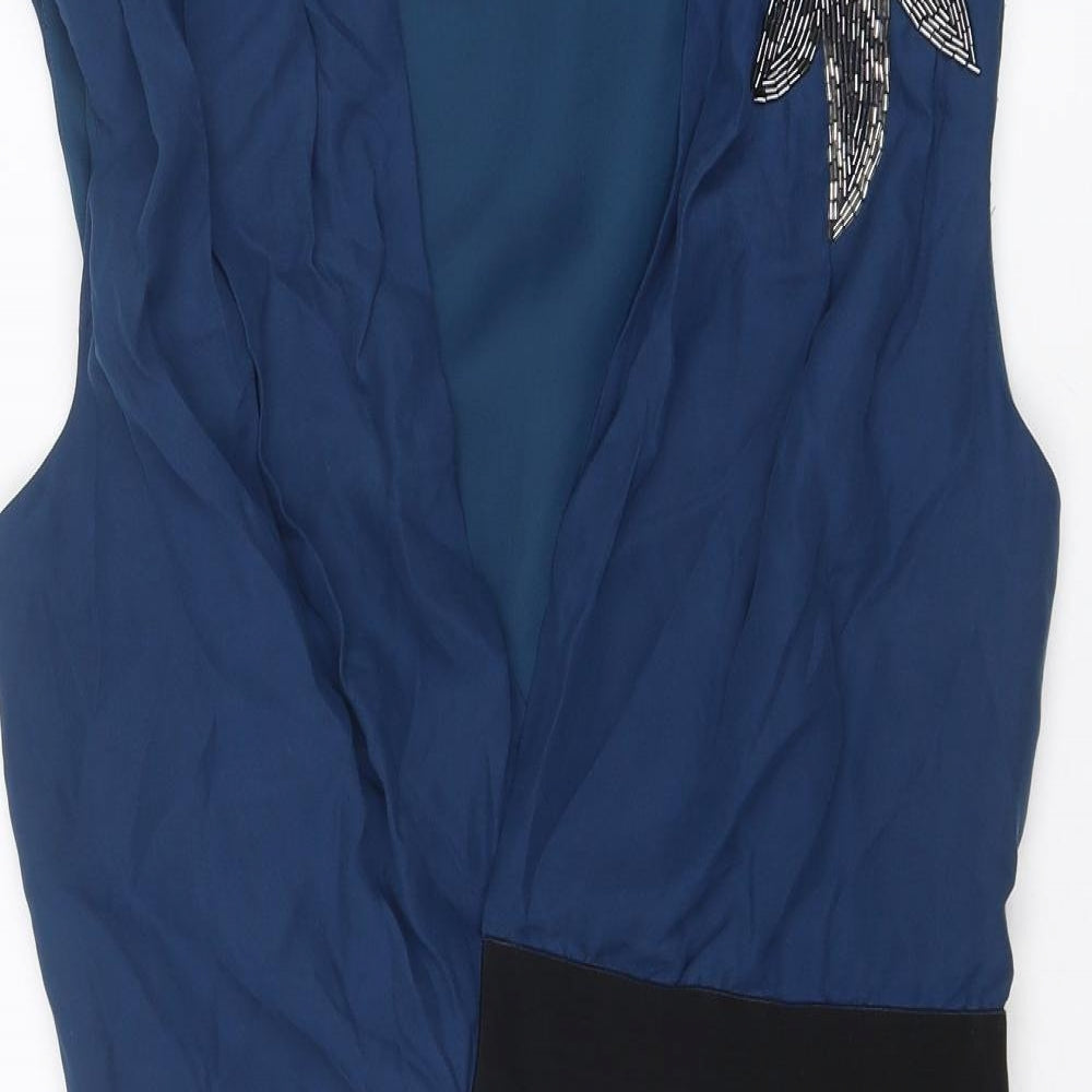 Whistles Womens Blue Silk A-Line Size 14 V-Neck Zip