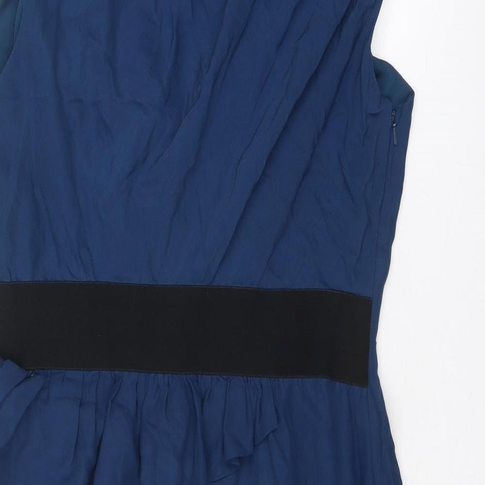 Whistles Womens Blue Silk A-Line Size 14 V-Neck Zip