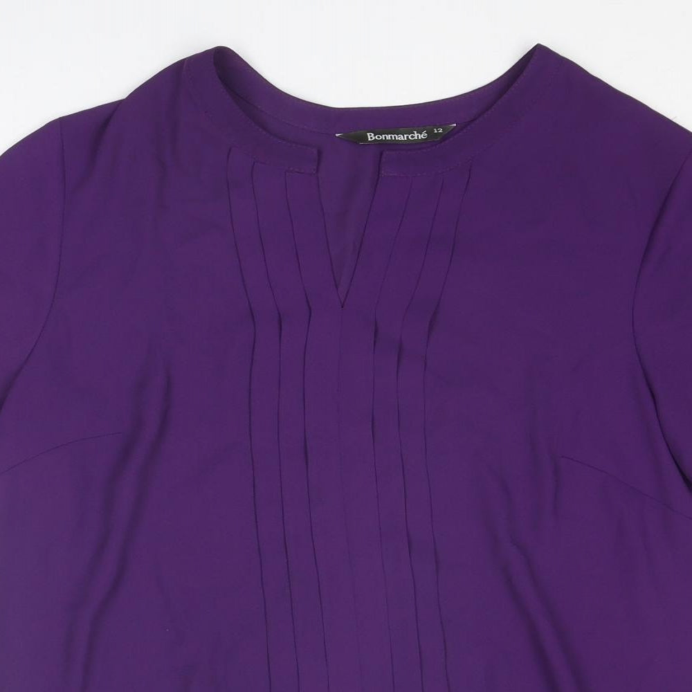 Bonmarché Womens Purple Polyester Basic Blouse Size 12 Round Neck