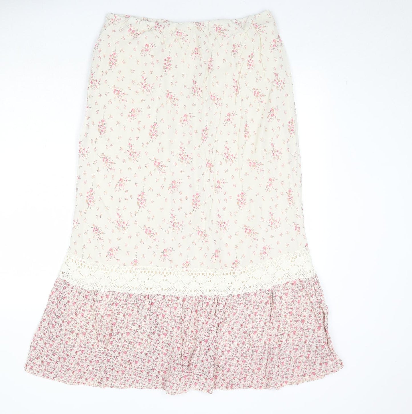 essence Womens Beige Floral Viscose Peasant Skirt Size 24