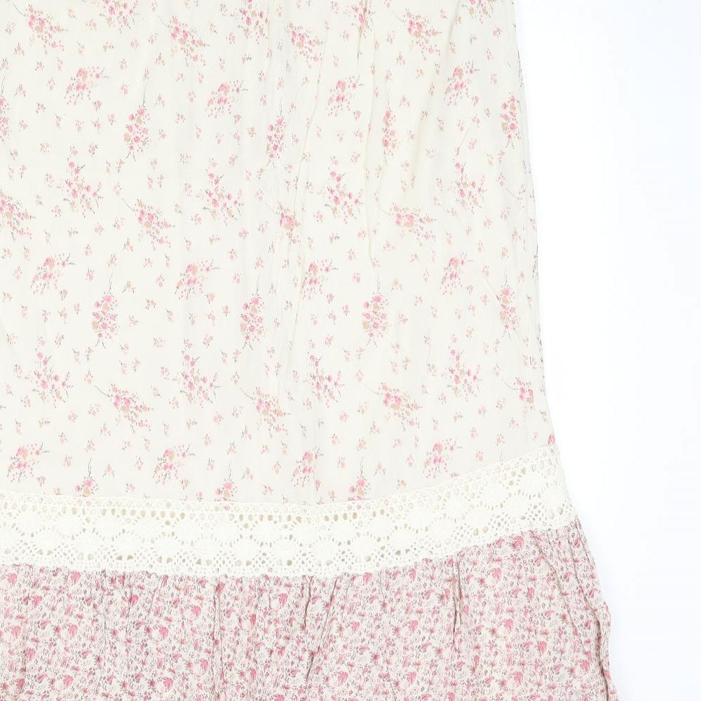 essence Womens Beige Floral Viscose Peasant Skirt Size 24