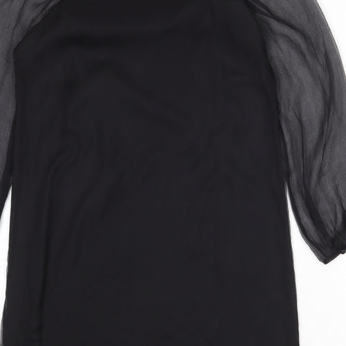Monsoon Womens Black Silk Shift Size 10 Boat Neck Pullover - Sheer Sleeves