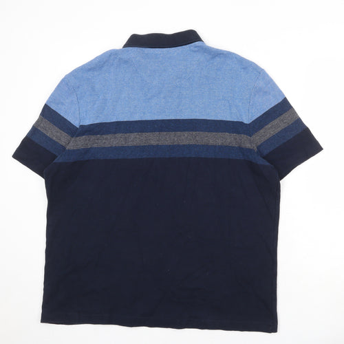 Marks and Spencer Mens Blue Colourblock 100% Cotton Polo Size XL Collared Button